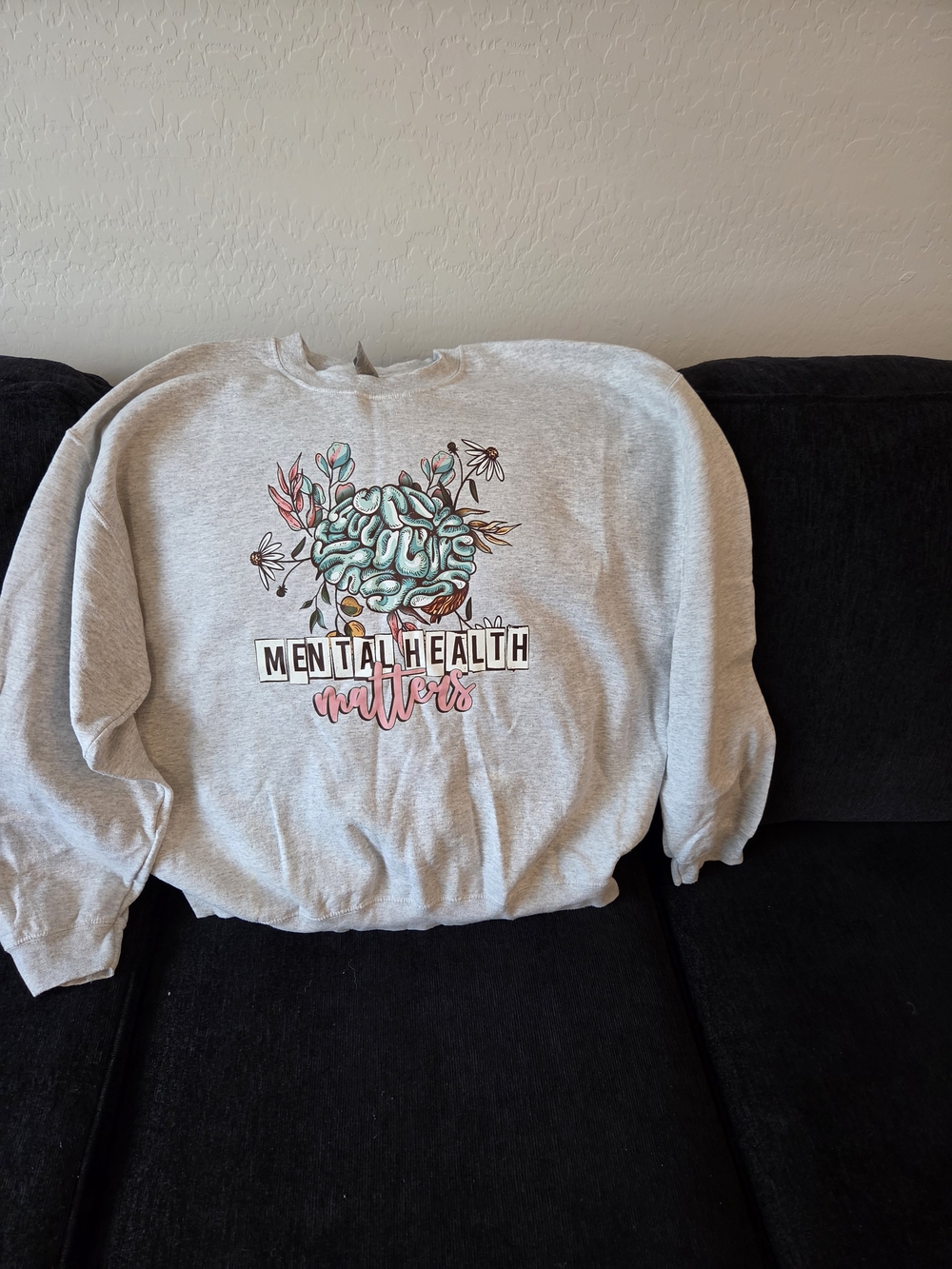 Gildan Gray Crewneck Sweatshirt with Colorful Mental Health Graphic